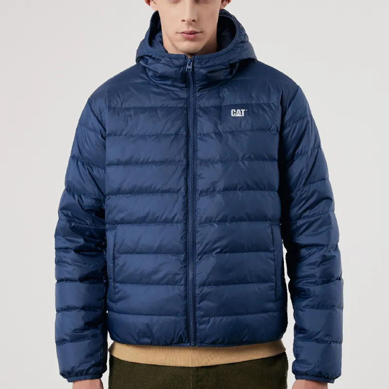 CAT x Transformers FW22 Cartoon Letter Solid Color Hooded Thickened Down Jacket Unisex Navy Blue-2