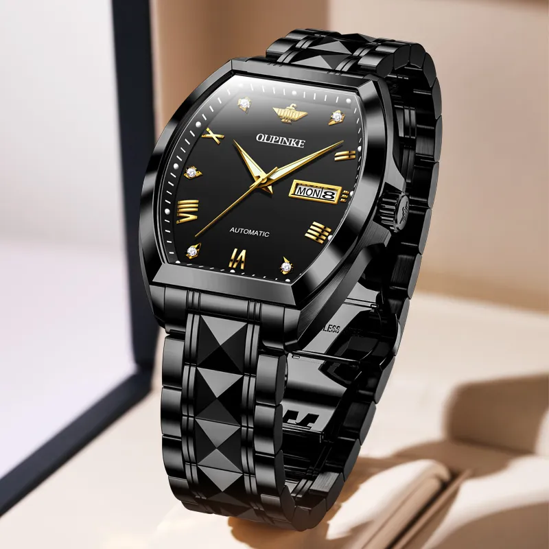Oupinke Gaias Collection Mechanical Movement Stainless Steel Watchband Watch Men's Watches Black Dial-2