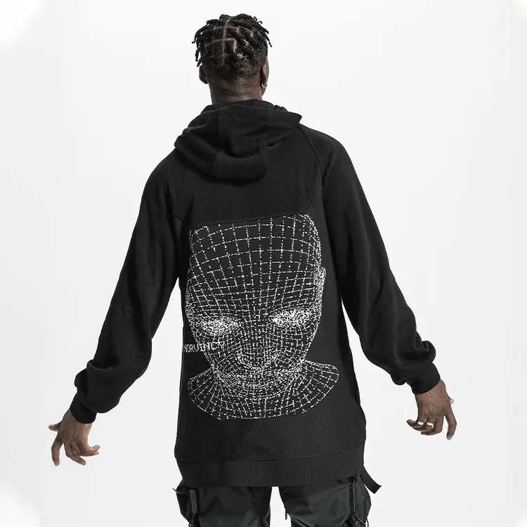 NORVINCY Oversized Hoodie With Half Open Collar From Trendy Brand Unisex Black-2