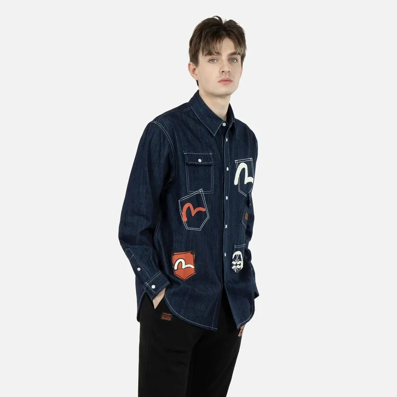 EVISU Shirts Men Denim Blue-3