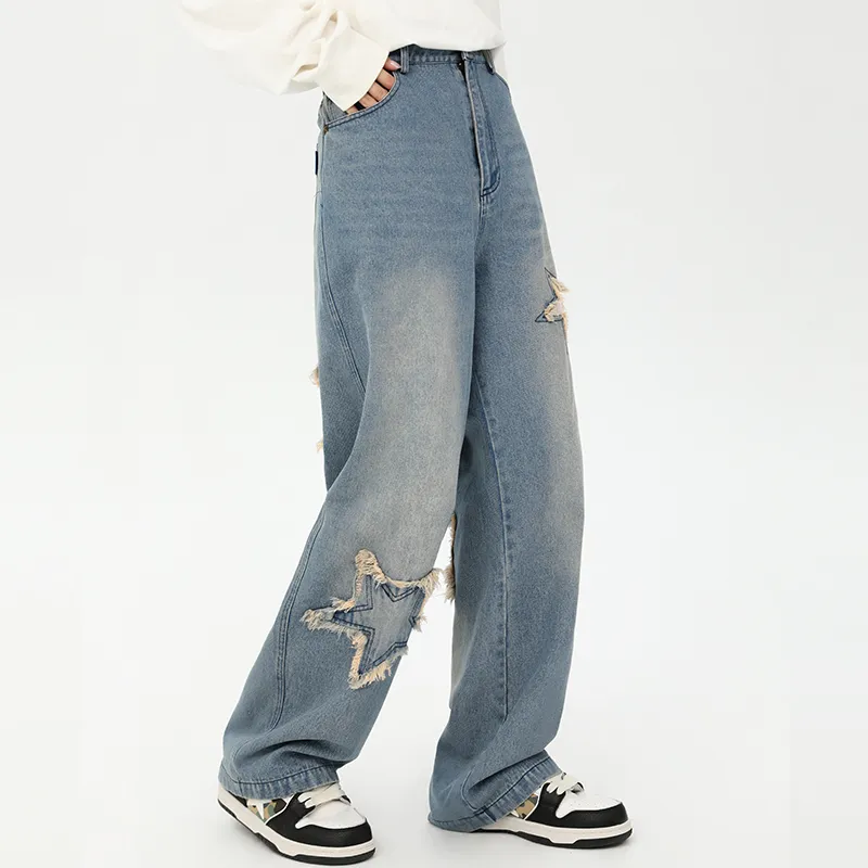 QISENYAR Straight Jeans Unisex Denim Blue-3