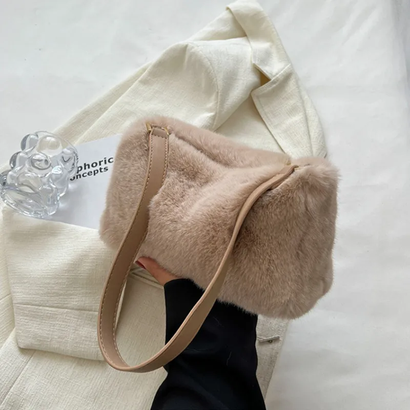 JANE KLAIN Plush Small Square Bag Shoulder Bag Medium Size Women's White/Apricot/Pink-14