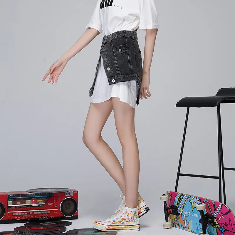 LALABOBO Denim Short Skirts Women's Black Denim-3
