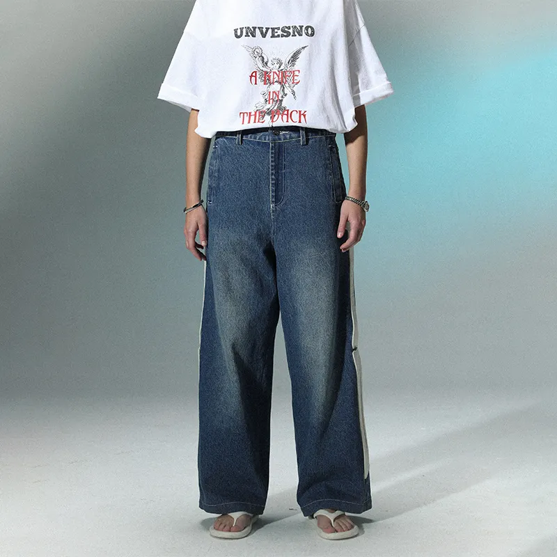 UNVESNO Wide Leg Jeans Unisex Dark Blue-2