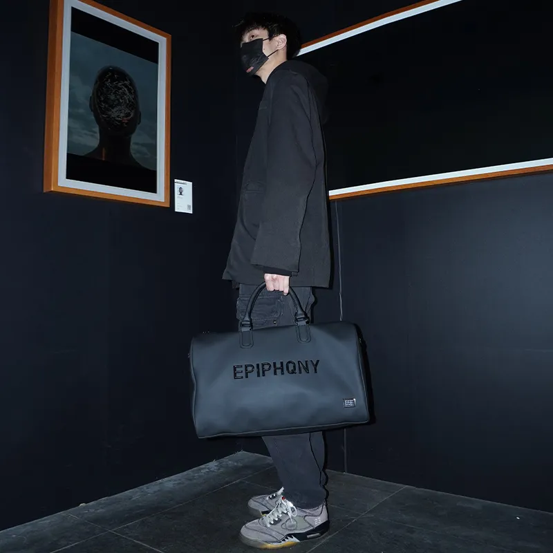 EPIPHQNY Nylon Fabric Travel Bag, Sports Bag, Bucket Bag, Crossbody Bag, Handbag Unisex Black-4