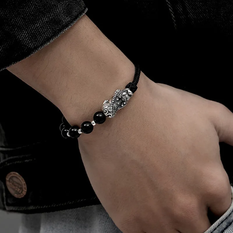 AKAK Jade Bracelets Men Wealth Blessing Chinese Auspicious Animal Rope Bracelet-2