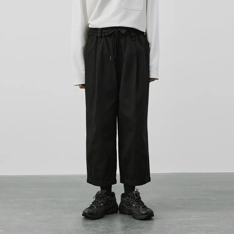 SeminP.ure Slim Waist Wide Leg Casual Pants Unisex Black/White-2