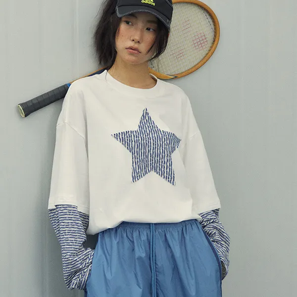 PROS BY CH Mock Two Piece Long Sleeved T Shirt Unisex Natural White-1