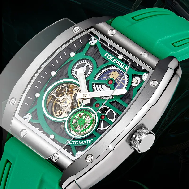 FOCEWALK Three Kingdoms Cao Wei Mechanical Movement Stainless Steel Watchband Watch Men's Watches Green Dial-16