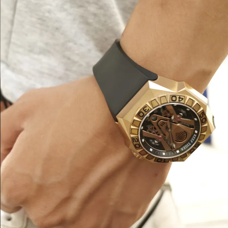 REEF TIGER Black Shark Collection Automatic Mechanical Movement Watch Men's Watches Gold Dial RGA6922-PPR-6