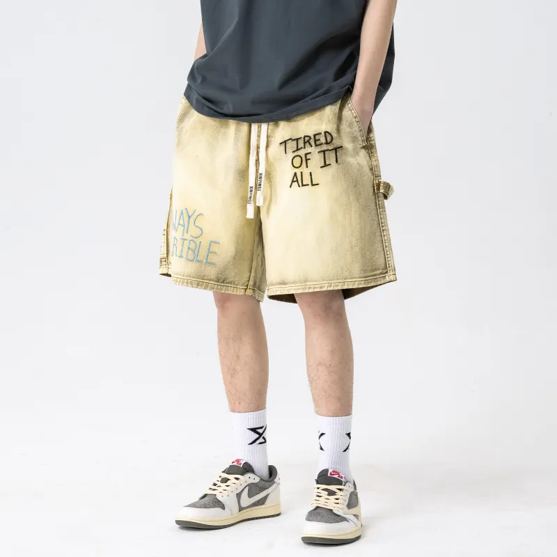 XINYINSU x P&D LIANMINGKUAN Denim Shorts Unisex Yellow Mud-2