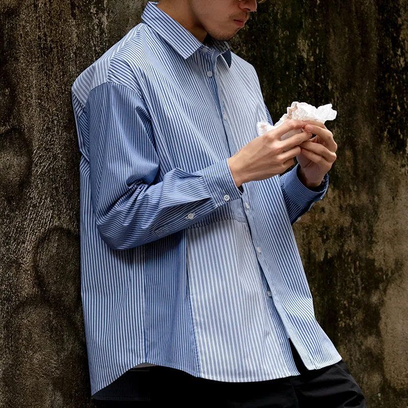 URBAN STANDARD Shirts Men Blue White Stripes-3