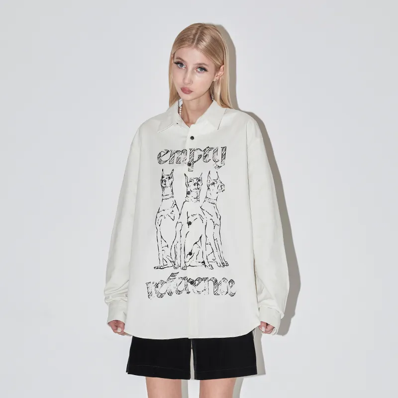 EMPTY REFERENCE Doberman Series Long Sleeved Shirts Unisex White-2