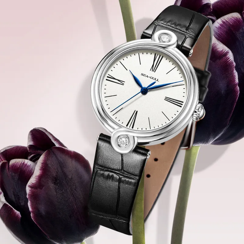 Sea Gull Unlimited Series Automatic Mechanical Movement Leather Strap Watch Women's Watch White Dial-14