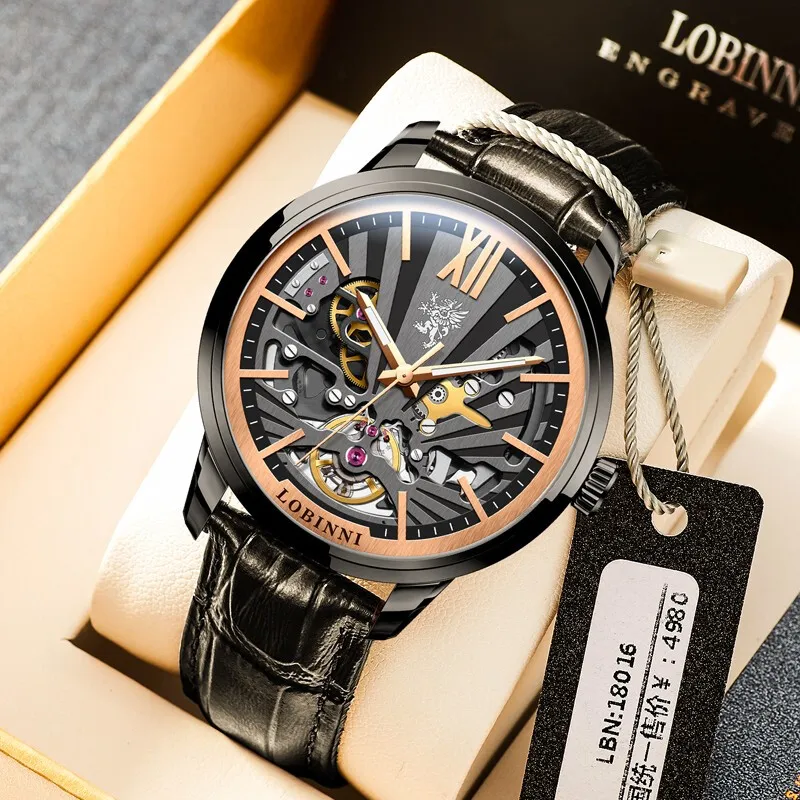 LOBINNI L Mechanical Movement Genuine Leather Strap Watch Men's Watches Cut-Out Dial-21