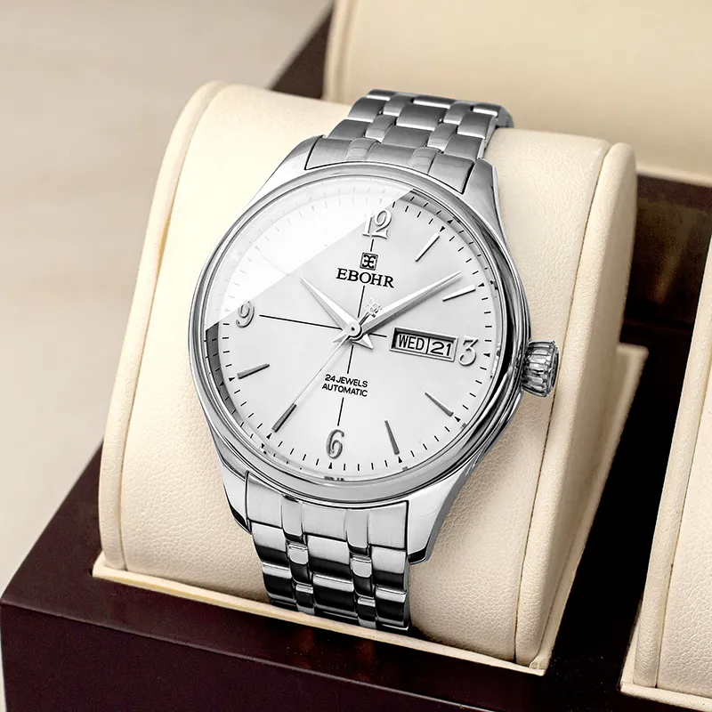 EBOHR Automatic Mechanical Movement Stainless Steel Strap Watch Men's Watches White Dial 11010319-7