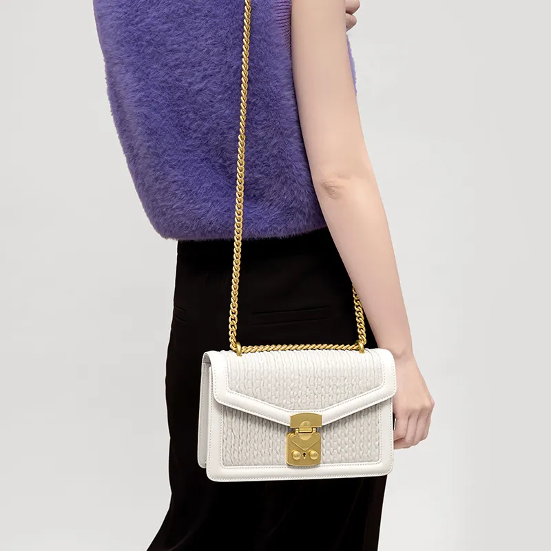 Gong Xuan Sheepskin Small Square Bag Shoulder Bag, Crossbody Bag Women's Cloud Top Milkshake-8