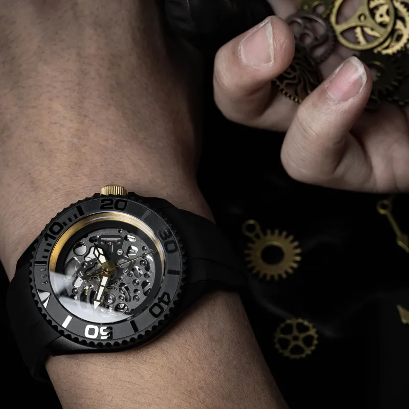 VENCREW Leviathan [Iridescent Gold] Automatic Mechanical Movement Watch Unisex Cut Out Dial-4