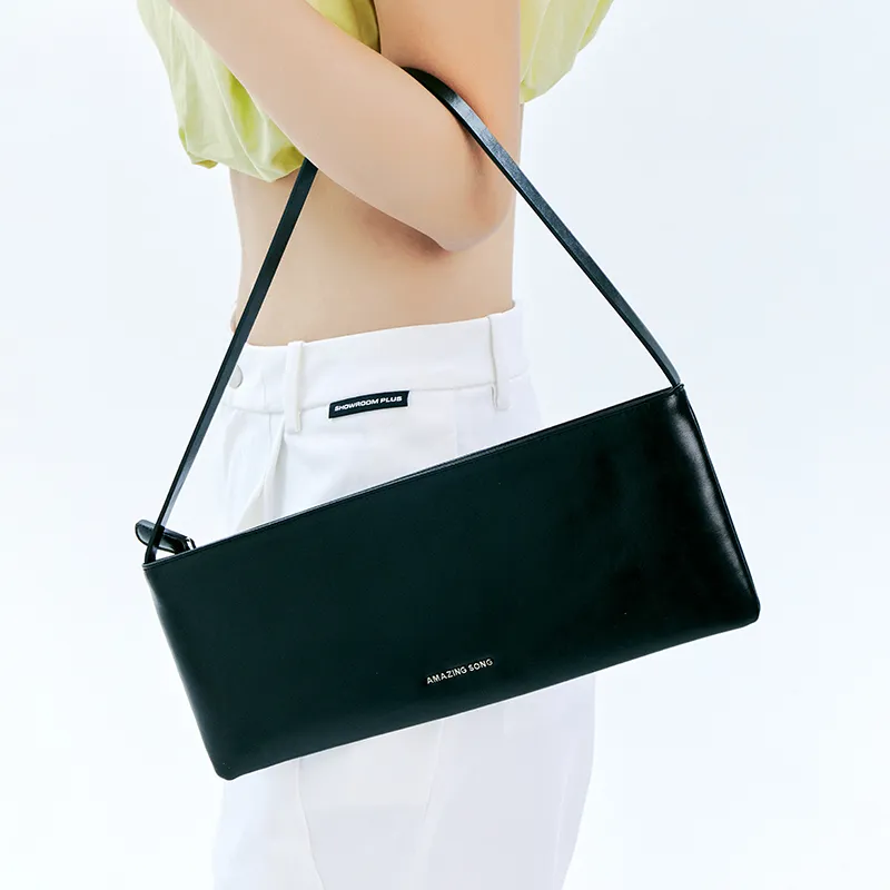 AMAZING SONG Cow Leather Envelope Bag, Shoulder Bag, Handbag Women's Oil Wax Black-3