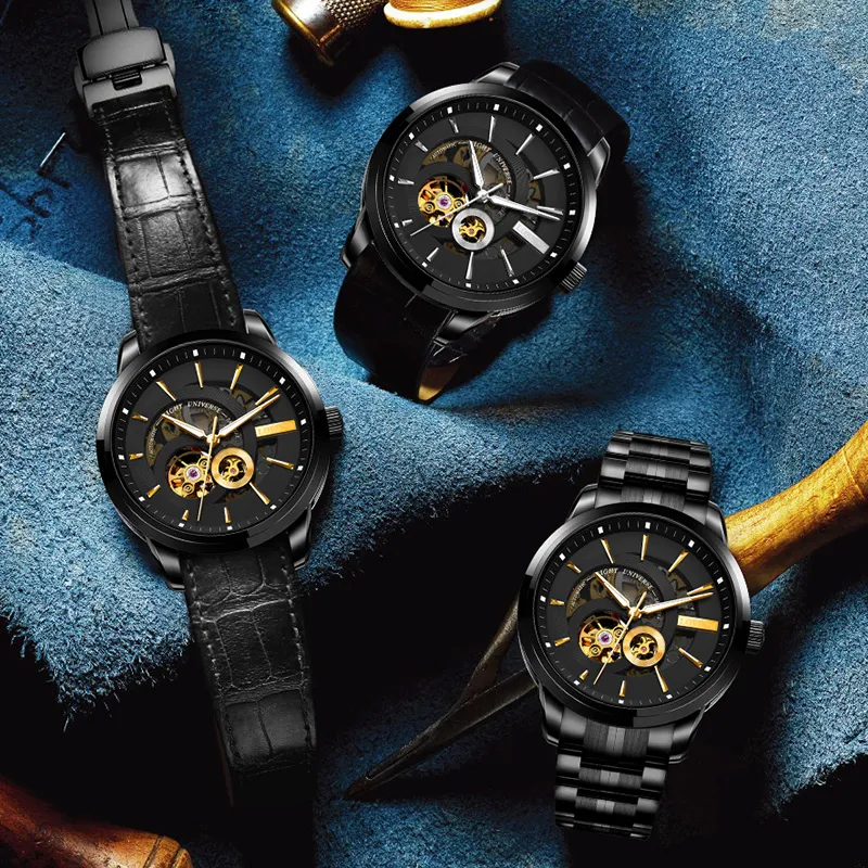 LOBINNI L Automatic Mechanical Movement Genuine Leather Strap Watch Men's Watches Black Dial-20