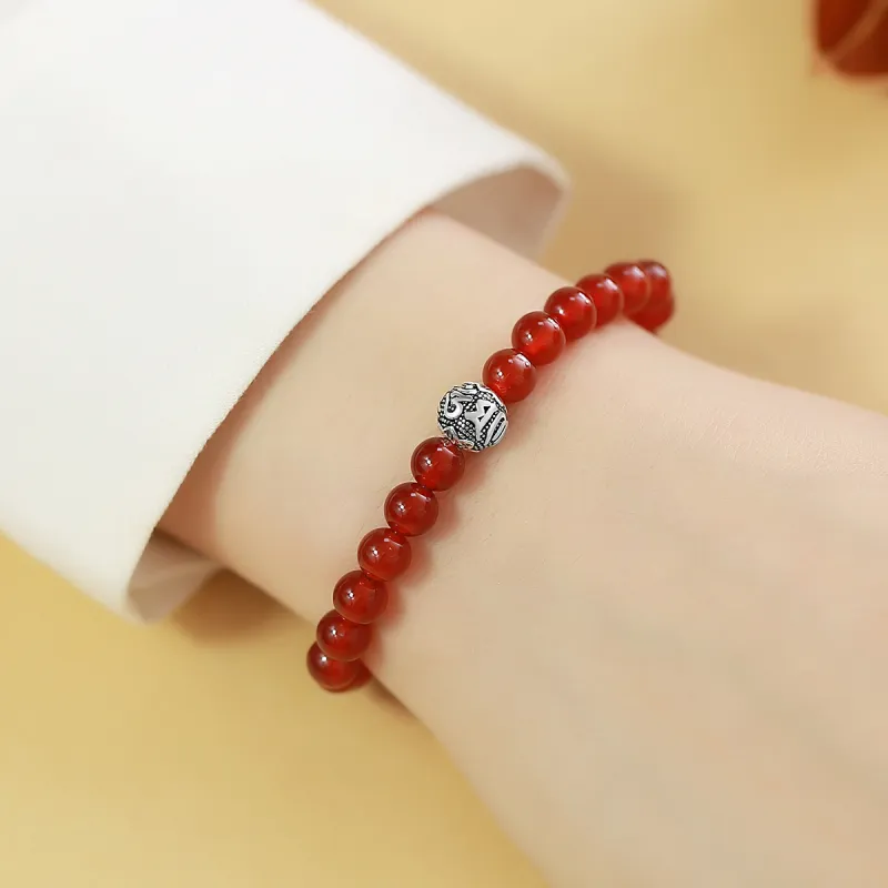 LIANDUO 925 Sterling Silver Black Obsidian Agate Bracelets Unisex-10