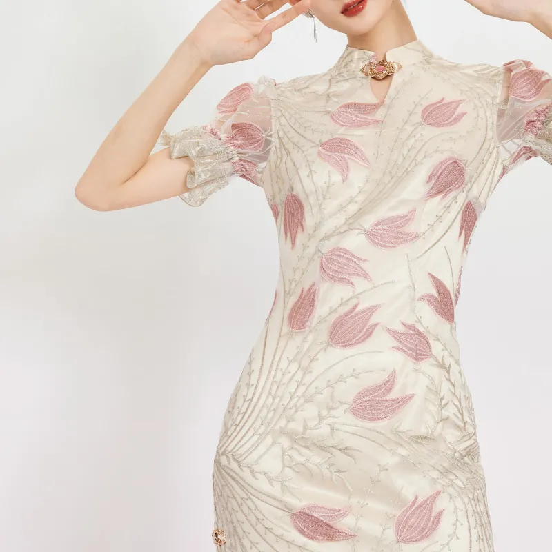 JINYE ORIENTAL Cheongsam Women's Gray Gold-2