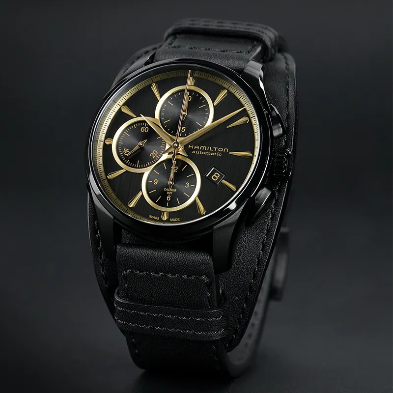HAMILTON Jazz Series Automatic Mechanical Movement Unisex Watch 42mm Black Dial Stainless Steel Case Cow Leather Strap-4