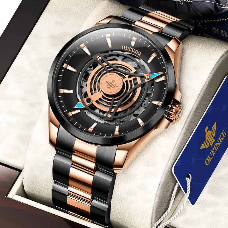 Oupinke Sky Eye Collection Mechanical Movement Stainless Steel Watchband Watch Men's Watches Black Dial-11