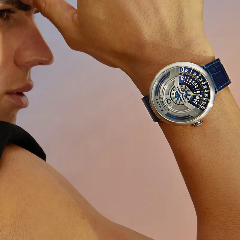 OLTO 8 UFO Series Wrist Watch Automatic Mechanical Movement Leather Watch Bands Blue Dial Men's Watches-7