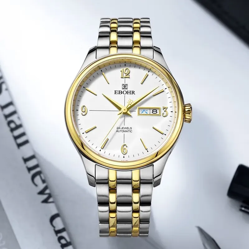 EBOHR Automatic Mechanical Movement Stainless Steel Strap Watch Men's Watches White Dial 11010319-5