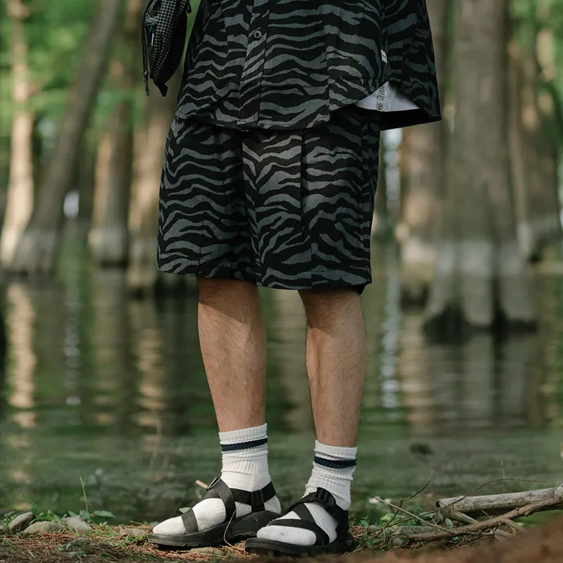 TEKABLU Loose Fit Shorts Men's Tiger Pattern Gray-5