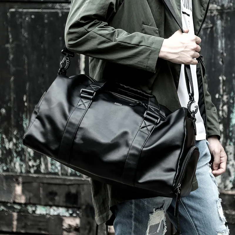 RIOREX PU Gym Bag Portable Crossbody Luggage Bag Travel Bag Regular Unisex Black-4