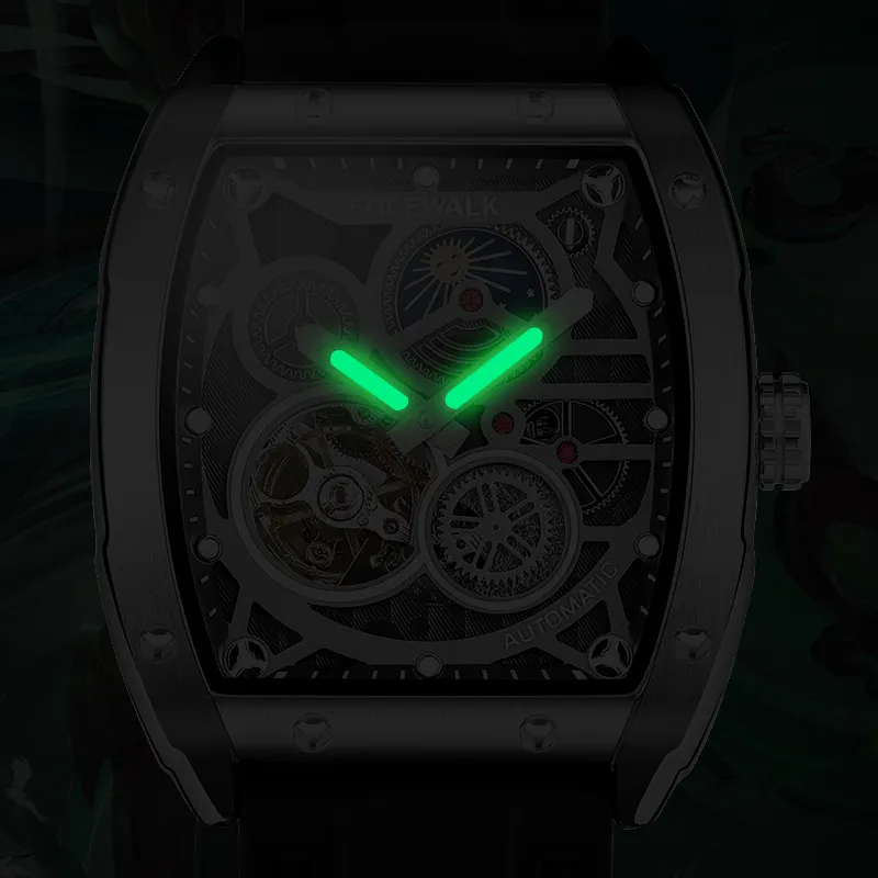 FOCEWALK Three Kingdoms Cao Wei Mechanical Movement Stainless Steel Watchband Watch Men's Watches Green Dial-8
