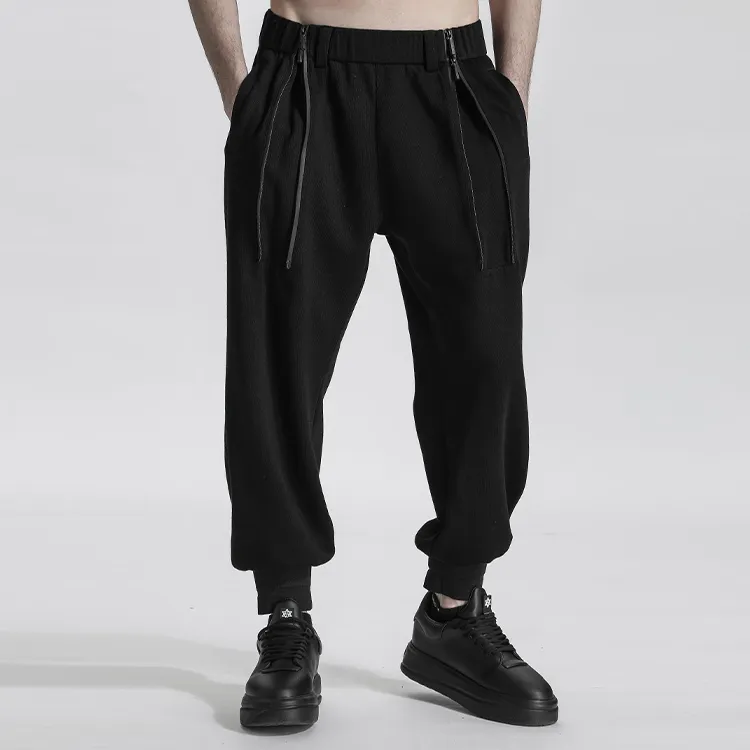 NORVINCY Breathable Elastic Waistband Solid Color Casual Pants Unisex-2