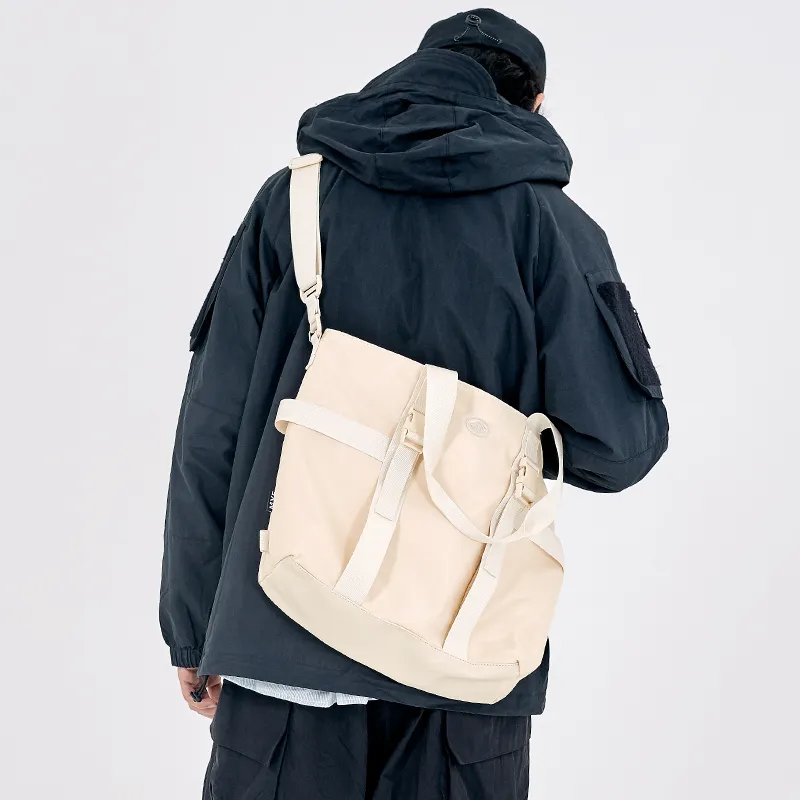 MYEDITION Nylon Fabric Versatile Tote Bag Shoulder Bag Regular Unisex Ecru Small Size/Khaki Small Size-6