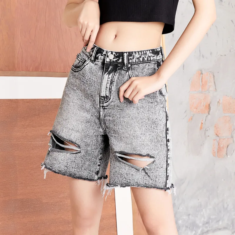 MEETLADY Denim Shorts Women's Black Gray Color-3