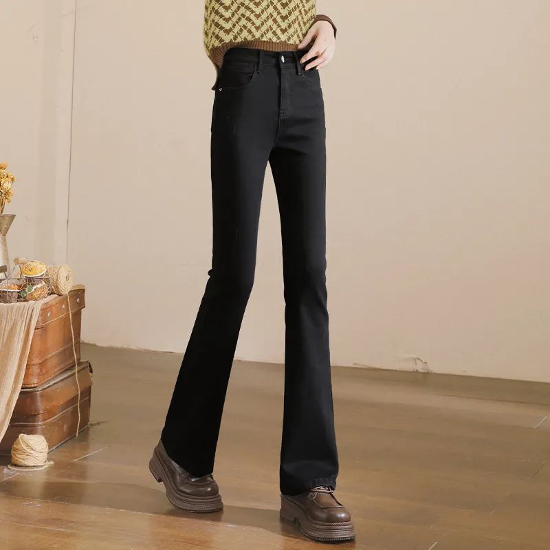 MITUAN Flared Pants Jeans Women's Black-2