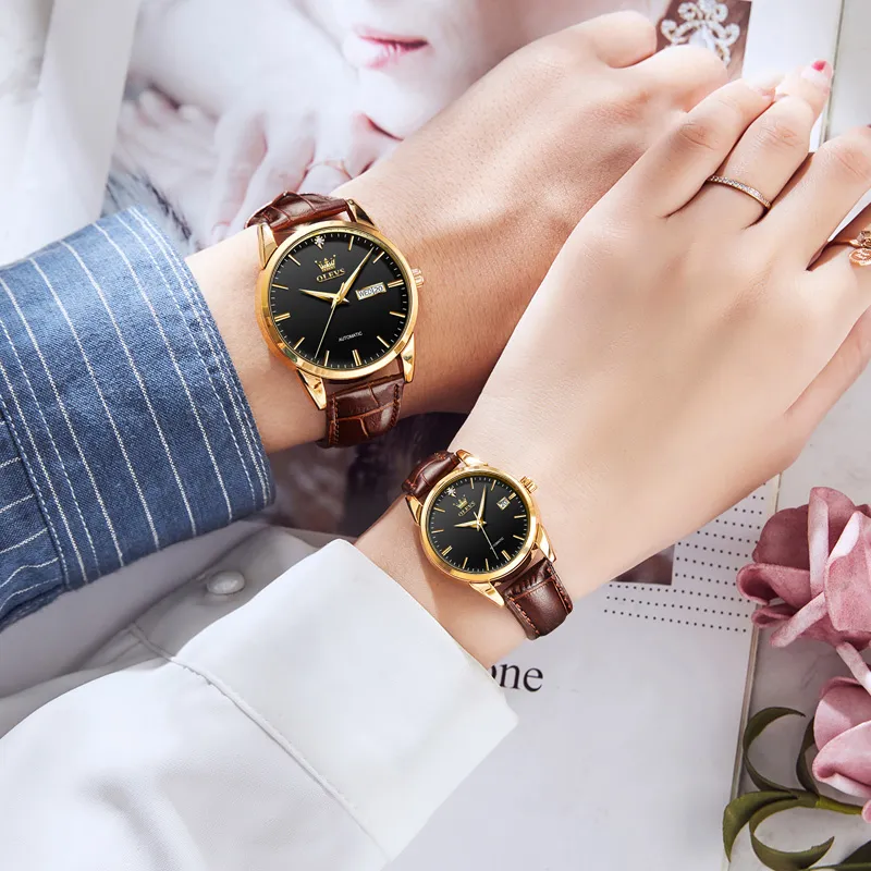 OLEVS Heart to Heart Knot Collection Mechanical Movement Leather Strap Watch Unisex White Dial-6