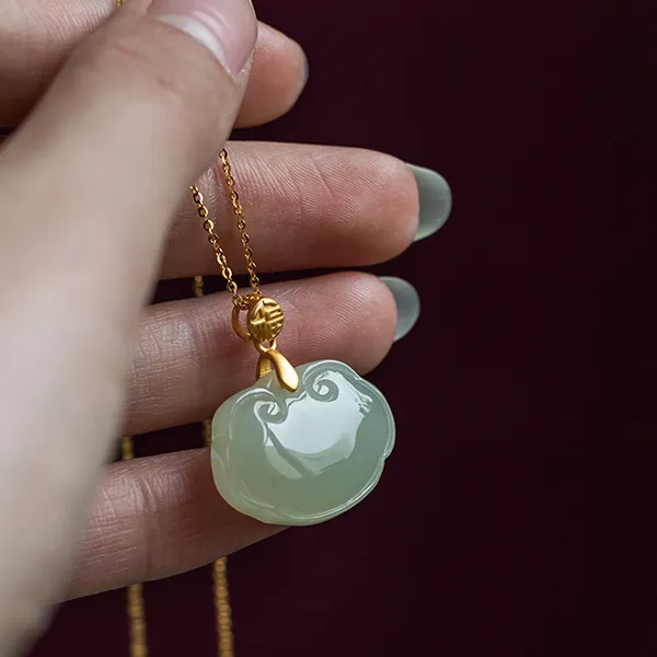 Xiaoyinjiang 925 Sterling Silver Hetian Jade Charm/Pendant Women's Pale Greenish White Jade-2