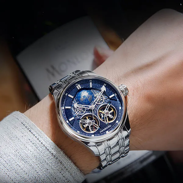 HANBORO Star Collection Automatic Mechanical Movement Watch Men's Watches Blue Dial HBR88821G BLB-2