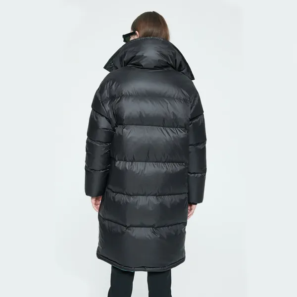 DKNY FW22 Solid Color Stand Collar Thickened Mid Length Down Jacket Women's Black-2