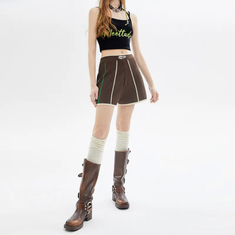 MEETLADY Casual Shorts Women's Coffee-3