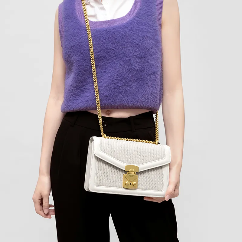Gong Xuan Sheepskin Small Square Bag Shoulder Bag, Crossbody Bag Women's Cloud Top Milkshake-9