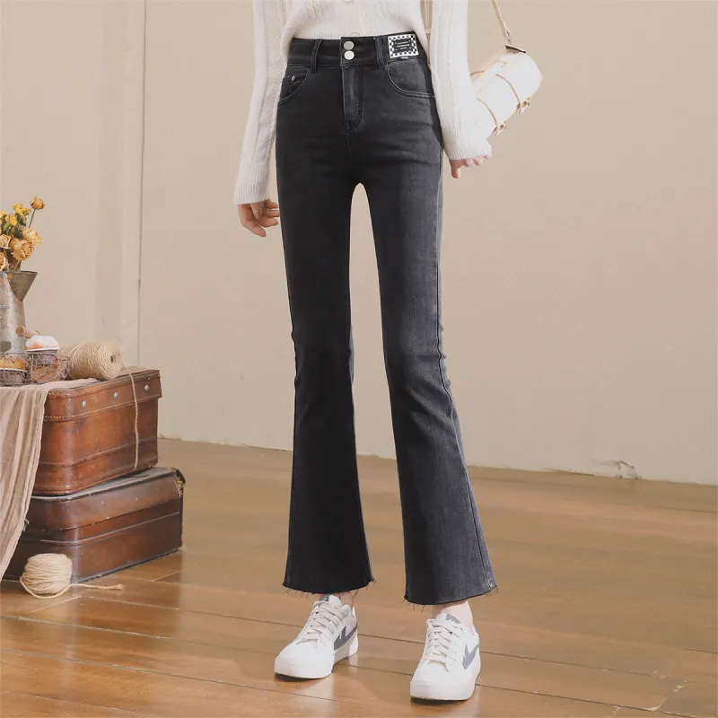 MITUAN Flared Pants Jeans Women's Black-2