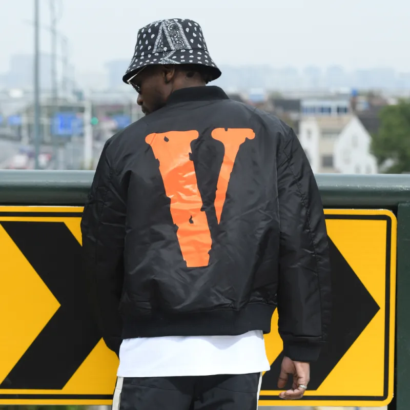 VLONE Big Logo Series Puffer Jackets Unisex Black Orange-6