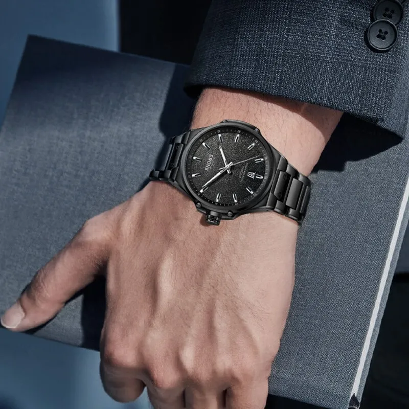 EBOHR Explorer Collection Mechanical Movement Stainless Steel Strap Watch Men's Watches Black Dial 21088218-4