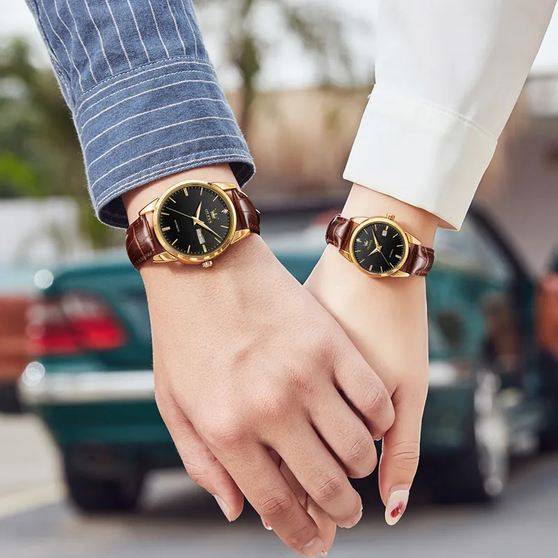OLEVS Heart to Heart Knot Collection Mechanical Movement Leather Strap Watch Unisex White Dial-5