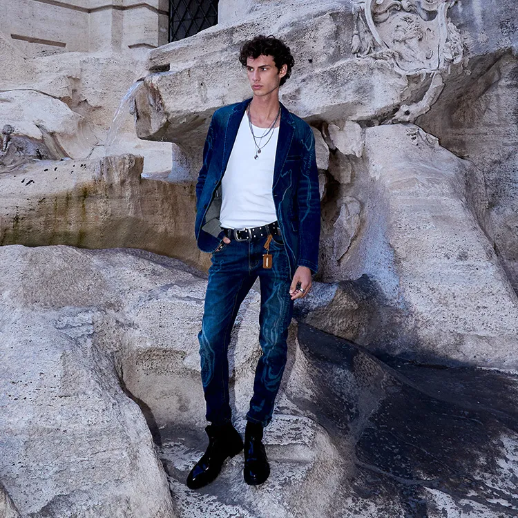 DAVID NAMAN FW22 Slim Fit Pants Jeans Men's Denim Blue-3