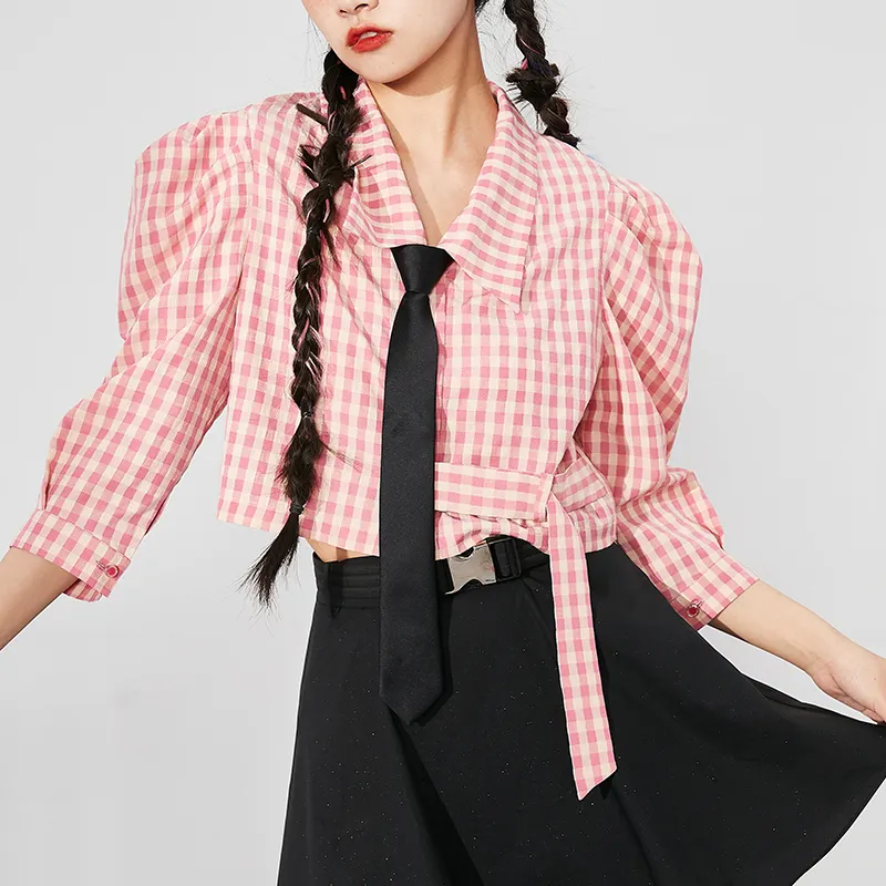 MITUAN Shirts Women's Pink Plaid-4