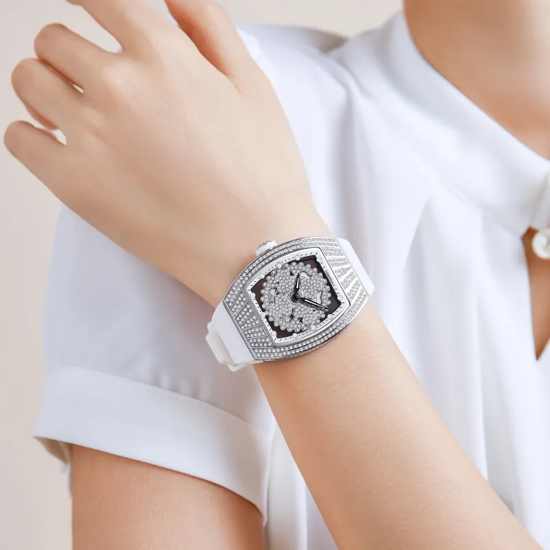 DAVENA Possession Collection Small Gourd Automatic Mechanical Movement Silicone Strap Watch Women's Watch Cut Out Dial-3